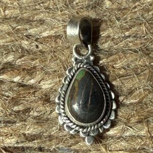 SOLD 📦💌Sterling Teardrop Black Jack Turquoise Stone Pendant - Women Jewelry